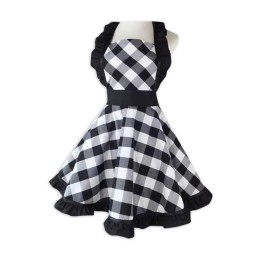 SKAP085  大量訂製復古黑白大格子圍裙  設計收腰咖啡店 烘焙 花店 美容院黑白格子圍裙 圍裙供應商 SKAP085  大量訂製復古黑白大格子圍裙  設計收腰咖啡店 烘焙 花店 美容院黑白格子圍裙 圍裙供應商